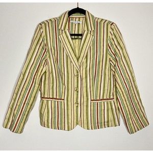 CAbi Style 943 Women's Yellow Striped Cotton Blend Blazer Jacket Size 8